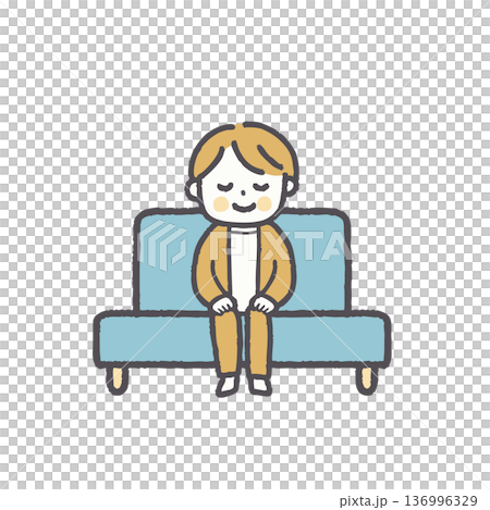 Illustration set of people sitting on sofa in office casual wear Illustration set of people sitting on sofa in office casual wear 136996329