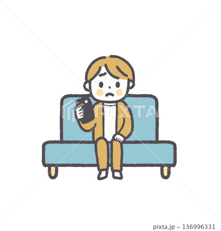 オフィスカジュアルでソファに座る人物イラストセット 136996331