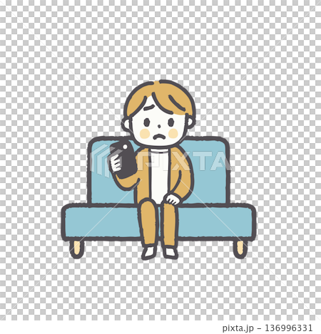 オフィスカジュアルでソファに座る人物イラストセット 136996331