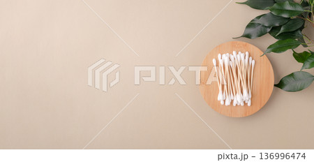 Bamboo cotton swabs for eco-friendly personal hygiene 136996474