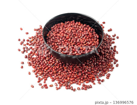 Red adzuki beans isolated, raw azuki bean pile, Vigna angularis legume seeds, dry red mung bean 136996576