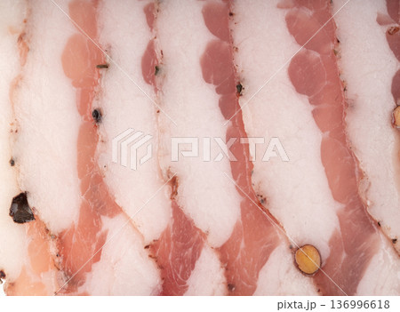 Cured carbonara pork macro background Cured carbonara pork macro background 136996618
