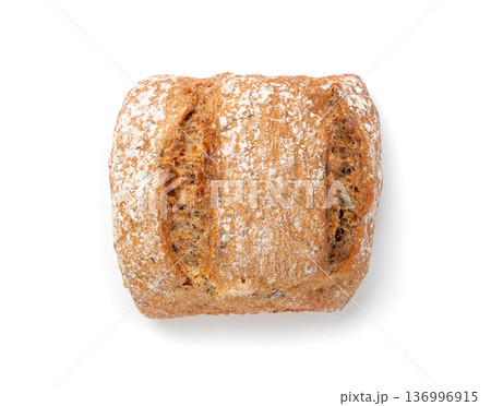 Brown rye bun, square gluten free bread, whole grain healthy breakfast bread Brown rye bun, square gluten free bread, whole grain healthy breakfast bread 136996915