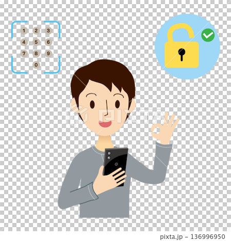 一名男子正在使用密碼解鎖他的智慧型手機 136996950