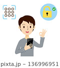 スマホのパターン認証でロック解除をする男性 136996951
