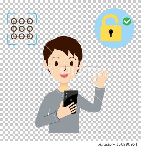 一名男子正在使用圖案認證解鎖他的智慧型手機 136996951