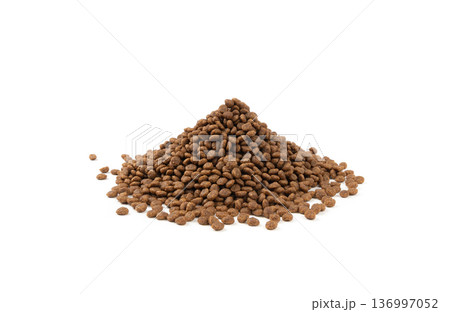 Dry pet food, dog kibble pile, puppy pellets, small canine protein croquette meal, animal food 136997052