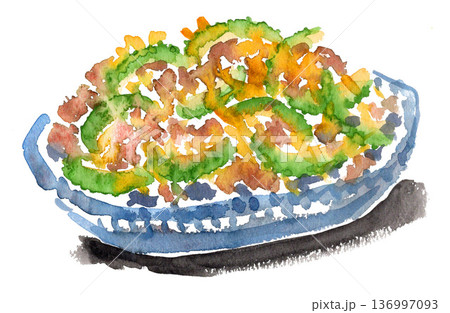 水彩で描いたゴーヤーチャンプルー26225pix7 136997093