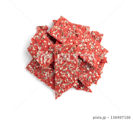 Beetroot crackers, thin rusk beet root bread, red diet multigrain crispbread, various seeds Beetroot crackers, thin rusk beet root bread, red diet multigrain crispbread, various seeds 136997186