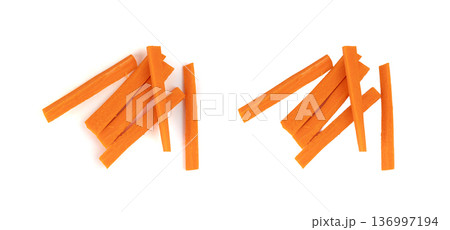 Carrot sticks, long pieces of fresh vegetables ready to eat 136997194