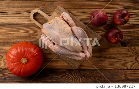 Helmeted guinea fowl raw meat 136997217