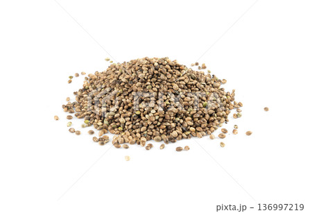 Hemp seeds, cannabis grains, marijuana kernels, oil hempseeds pile 136997219