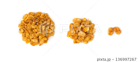 Roasted broad beans snack isolated, fried vicia faba, spicy legume, crispy big beans chips for salads 136997267