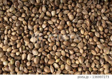 Hemp seeds pile texture background 136997273