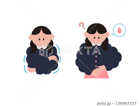 悪寒や腹痛の症状がある女性のイラスト 136997337