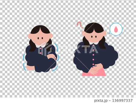 悪寒や腹痛の症状がある女性のイラスト 136997337