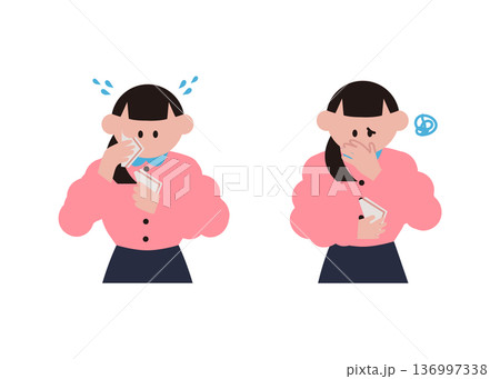食欲、吐き気の症状がある女性のイラスト 136997338