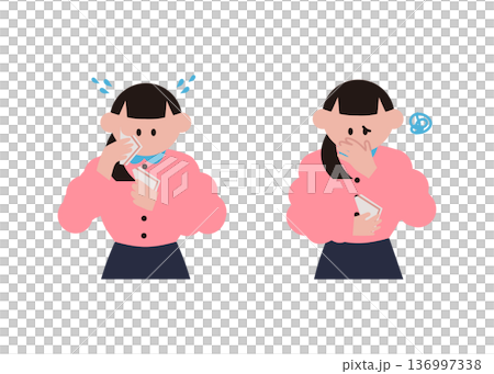 食欲、吐き気の症状がある女性のイラスト 136997338