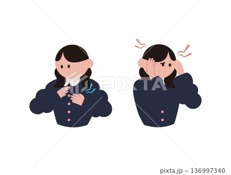 胸の張りや頭痛症状がある女性のイラスト 136997340