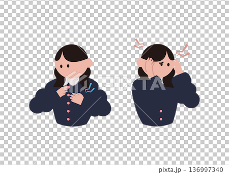 Illustration of a woman with chest tightness and headache symptoms 136997340