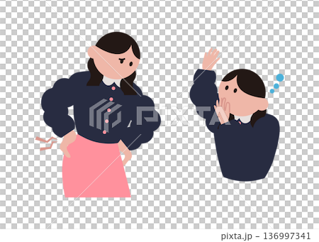 腰痛や眠気症状がある女性のイラスト 136997341