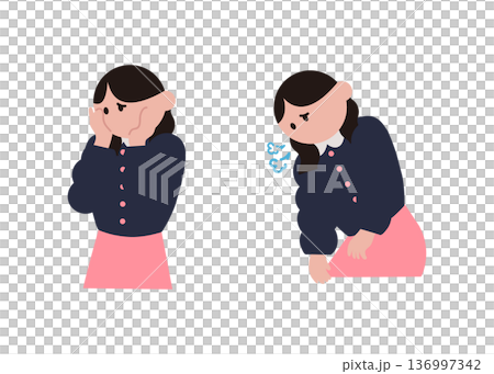 息切れと気分の落ち込みイライラ症状のある女性のイラスト 136997342