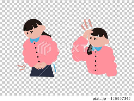 腹痛や発熱症状がある女性のイラスト 136997343