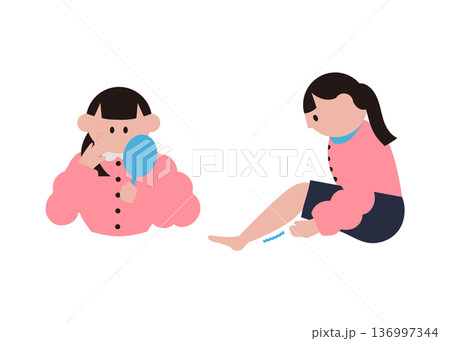 肌荒れやむくみ症状がある女性のイラスト 肌荒れやむくみ症状がある女性のイラスト 136997344