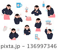 体調不良や妊娠中にある様々な症状とアイコンのイラストセット 136997346