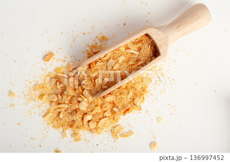 Dry Garlic Slices, Crispy Fried Cloves Pile Closeup, Roasted Grilled Garlic Flakes, Clove Chip Group 136997452