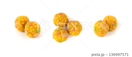 Ladoo, laddu or bundi laddoo is Indian sweet Diwali food. This is boondi ladoo balls 136997571