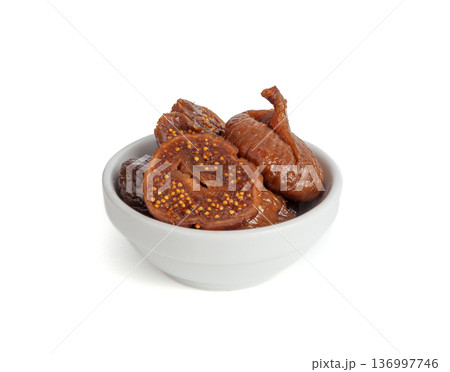 Dry Fig, Dried Ficus Carica Fruit, Sweet Healthy Diet, Tropical Dessert, Wrinkled Dehydrated Snack 136997746