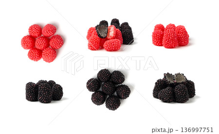 Gummy berries, chewy raspberries or jelly blackberries, gelatin candies fruit marmalade Gummy berries, chewy raspberries or jelly blackberries, gelatin candies fruit marmalade 136997751