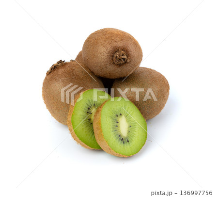 Kiwi fruit isolated. Green kiwifruit slice, kivi cut Kiwi fruit isolated. Green kiwifruit slice, kivi cut 136997756