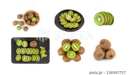 Kiwi fruit isolated. Green kiwifruit slice, kivi cut 136997757