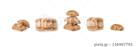 Brown rye bun, square gluten free bread, whole grain healthy breakfast bread 136997793