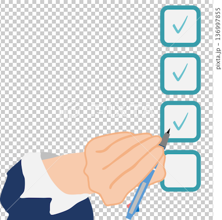 Illustration of a person busy with work while checking a checklist Illustration of a person busy with work while checking a checklist 136997855