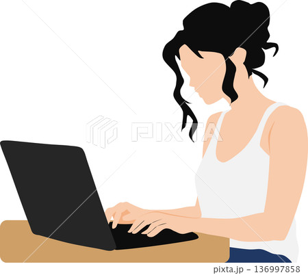 パソコンで副業をする女性のイラスト パソコンで副業をする女性のイラスト 136997858