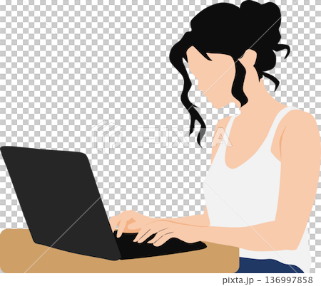 一名婦女在電腦上做副業的插圖 一名婦女在電腦上做副業的插圖 136997858