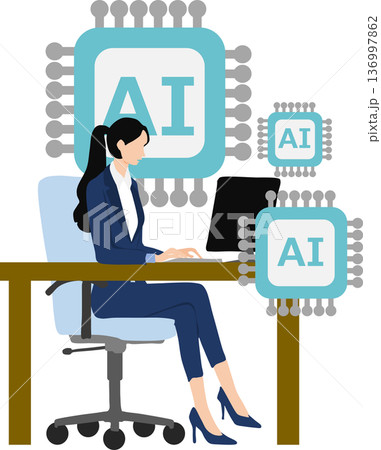 AIを活用するビジネスウーマンのイラスト 136997862