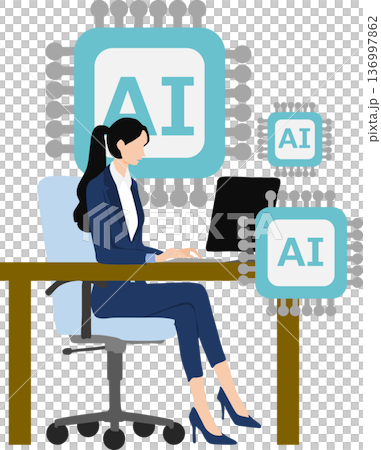 AIを活用するビジネスウーマンのイラスト 136997862