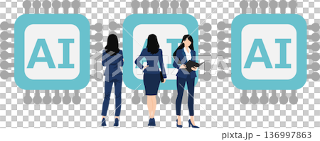Illustration of a businesswoman using AI 136997863