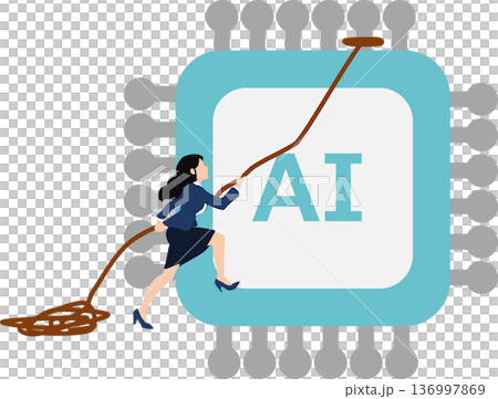 Illustration of a businesswoman using AI 136997869