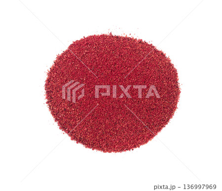 Sumac Powder Isolated, Red Sumach Ground Seasoning, Dry Sumak, Crushed Typhina Seeds Sumac Powder Isolated, Red Sumach Ground Seasoning, Dry Sumak, Crushed Typhina Seeds 136997969
