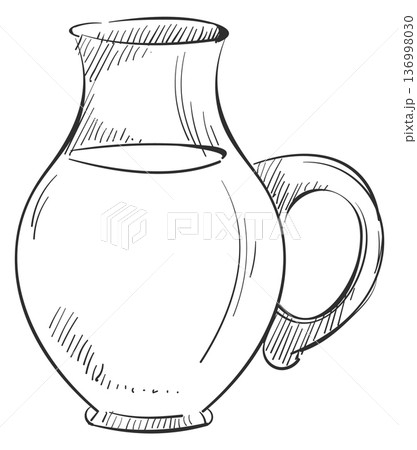 Glass jug doodle. Water or milk pitcher icon 136998030