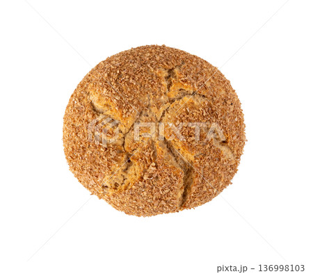 Brown rye bun isolated, round bread 136998103