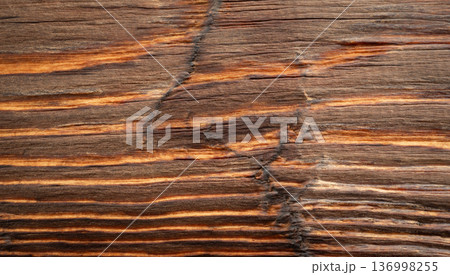 Old wood textured background. Dark driftwood surface, burnt wood brushing, macro brown floor 136998255