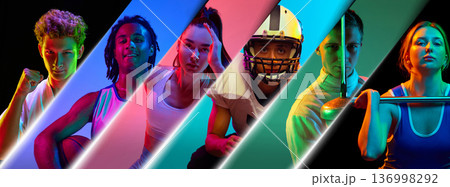 Multi sport composition with athletes in bold studio lighting. 136998292