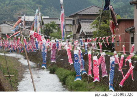 川にかかる鯉のぼり 136998326
