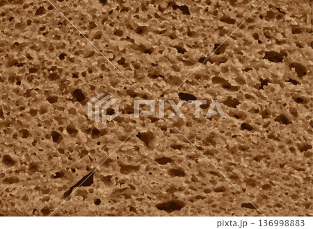 Bread slice macro texture, baked dough pattern. Brown bread loaf cut close up, wheat toast slice 136998883